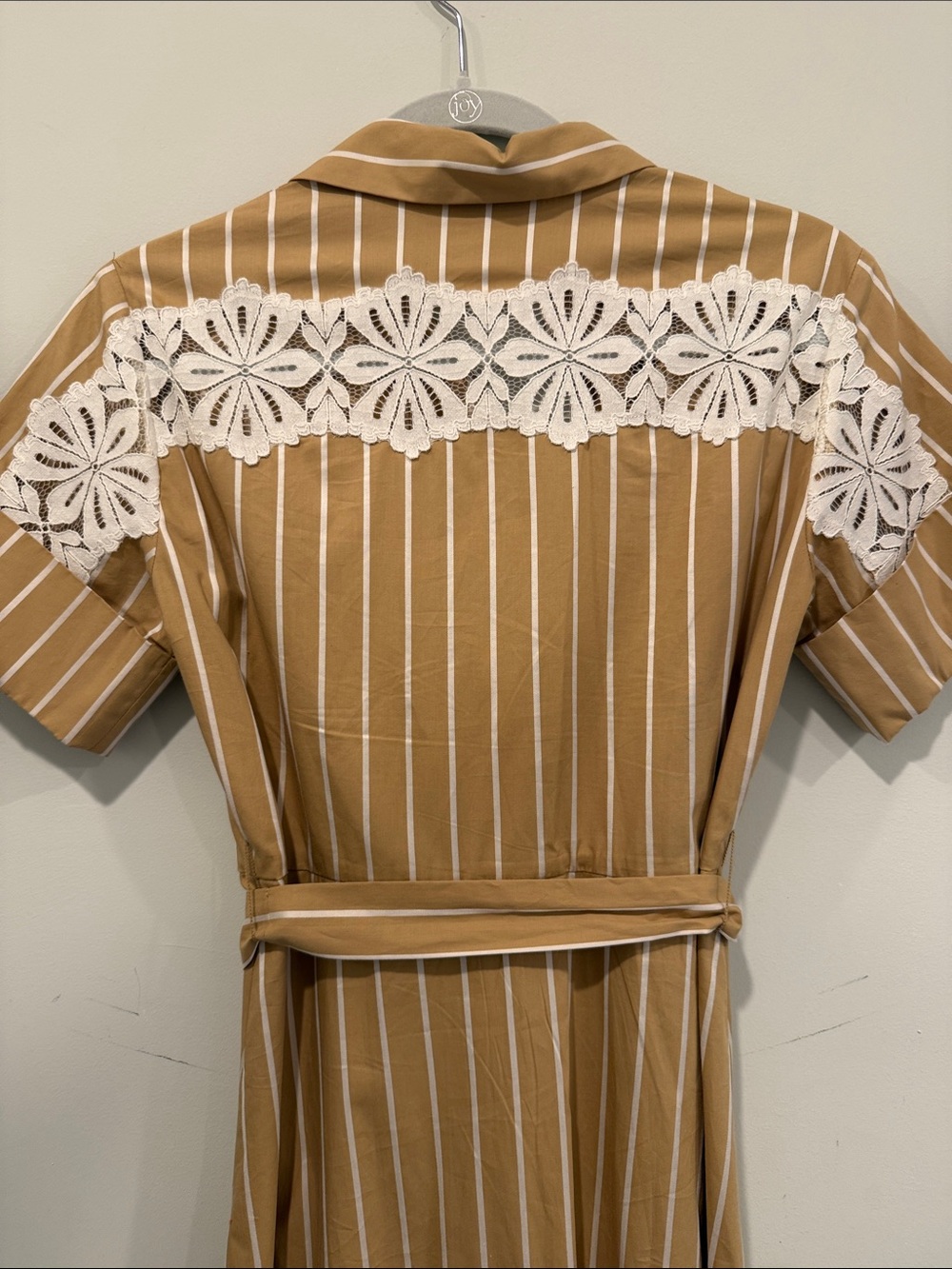 Sandro Camel and White Striped Midi Shirt Dress - Picture 5 of 5